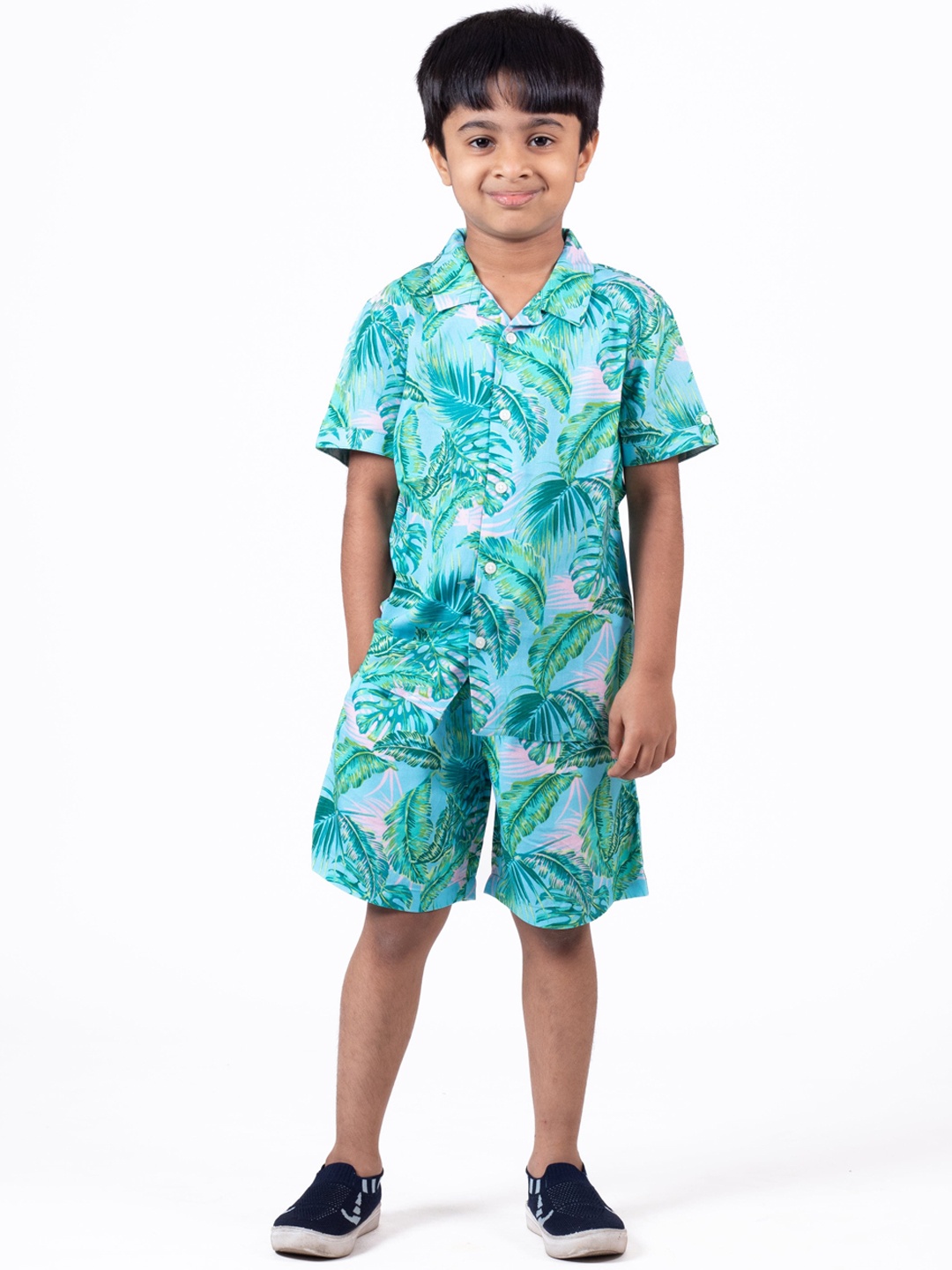 

The Lion and The Fish Boys Hawaiian Tropical Printed Shirt & Short Co-ords, Blue