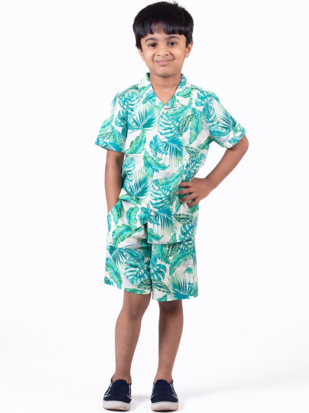

The Lion and The Fish Boys Hawaiian Tropical Printed Shirt & Short Co-ords, White