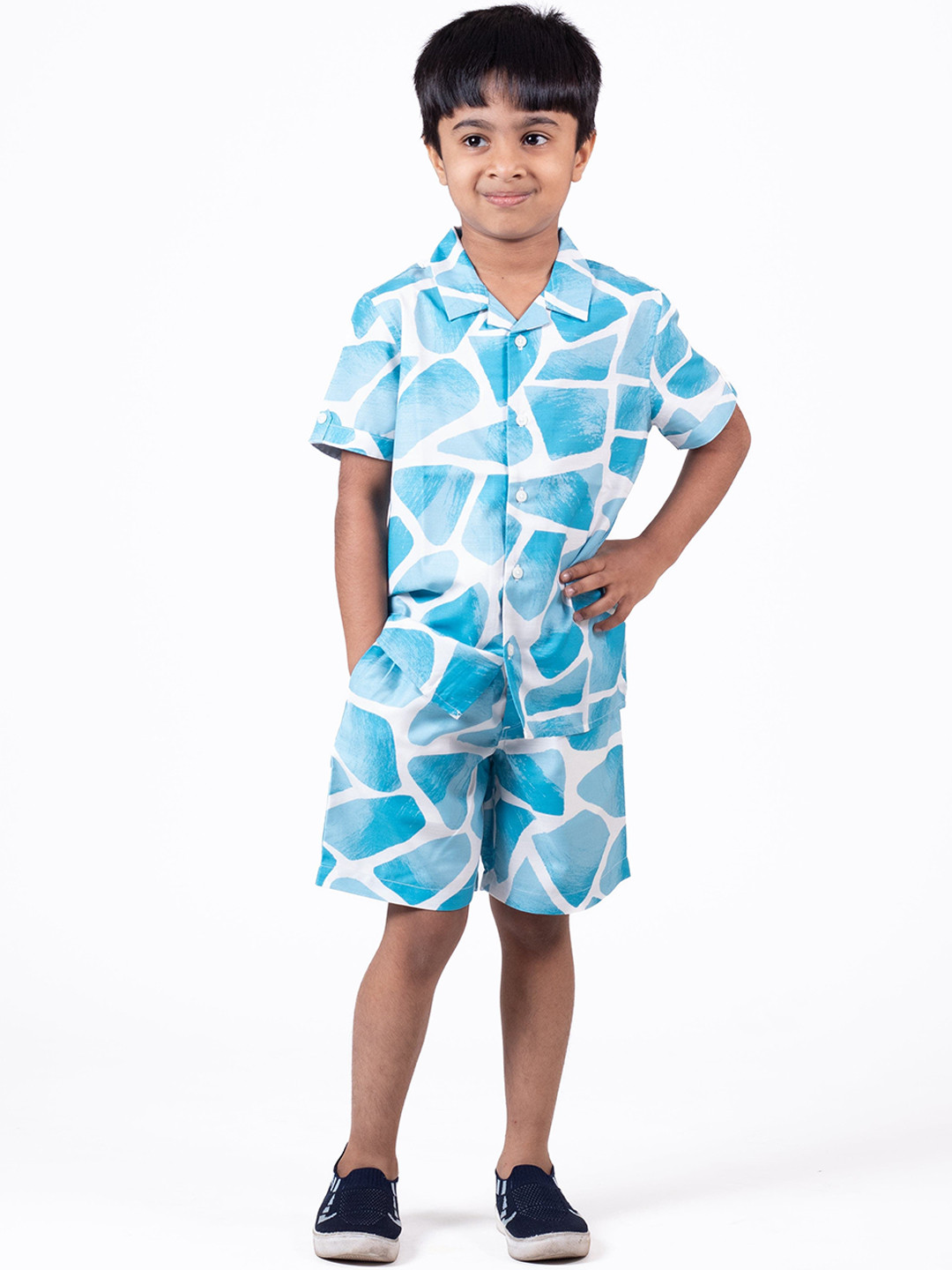 

The Lion and The Fish Boys Zaraffah Printed Shirt & Short Co-ords, Blue