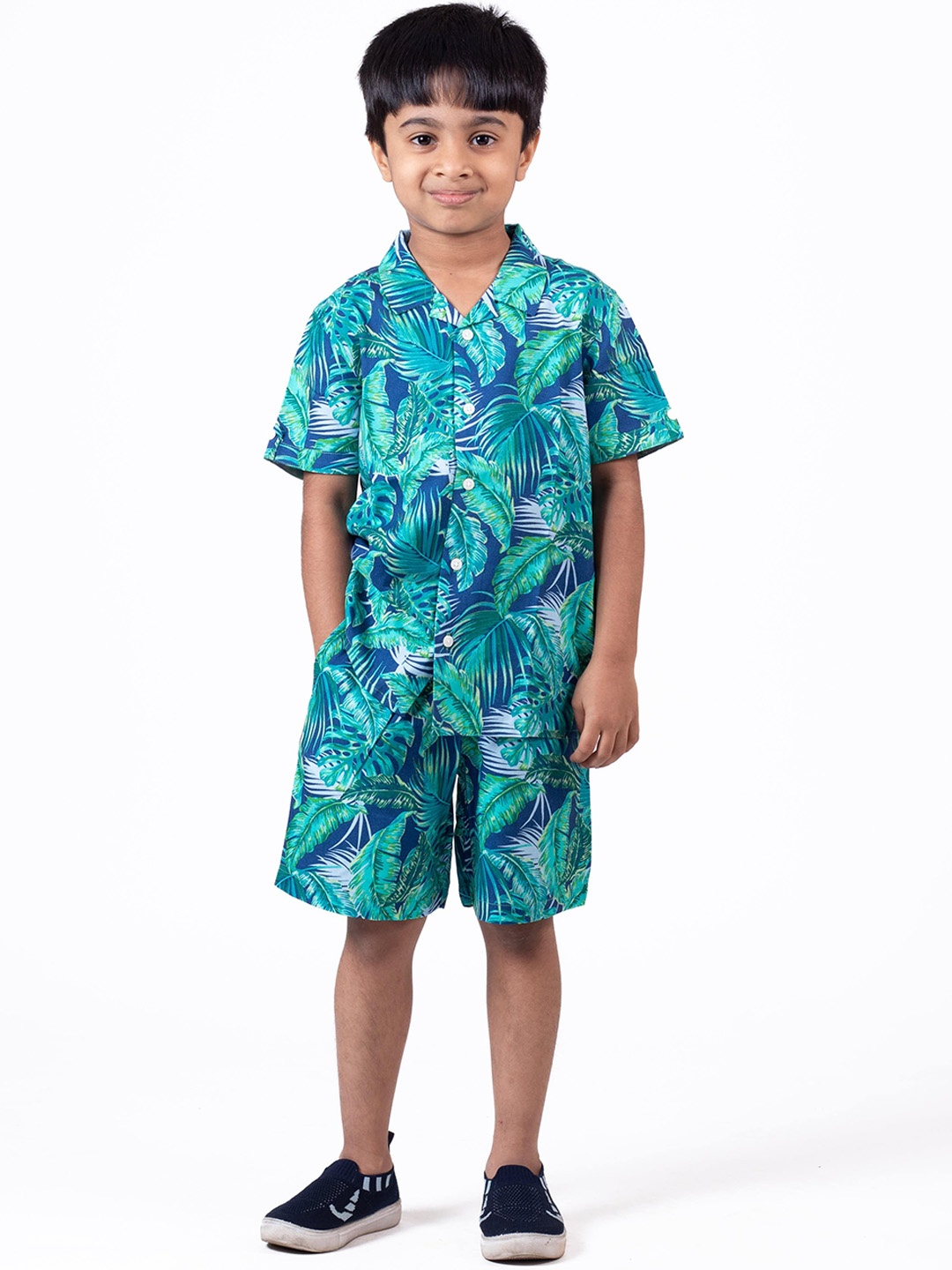 

The Lion and The Fish Boys Hawaiian Tropical Printed Shirt & Short Co-ords, Blue