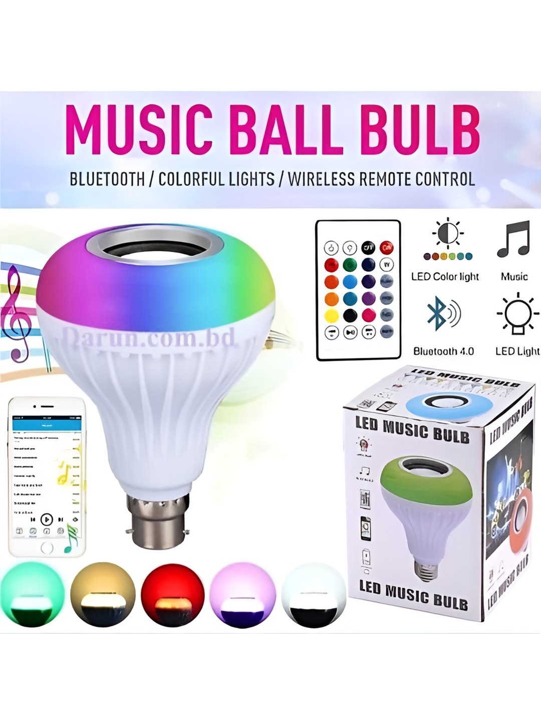 

SPARK WORLD White Wireless Music Playing Remote Controller LED Bulb