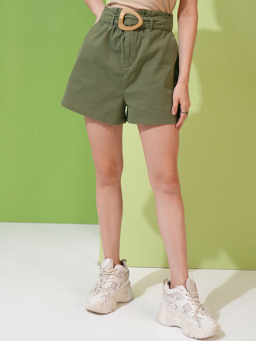 

Tokyo Talkies Women Mid Rise Shorts, Olive