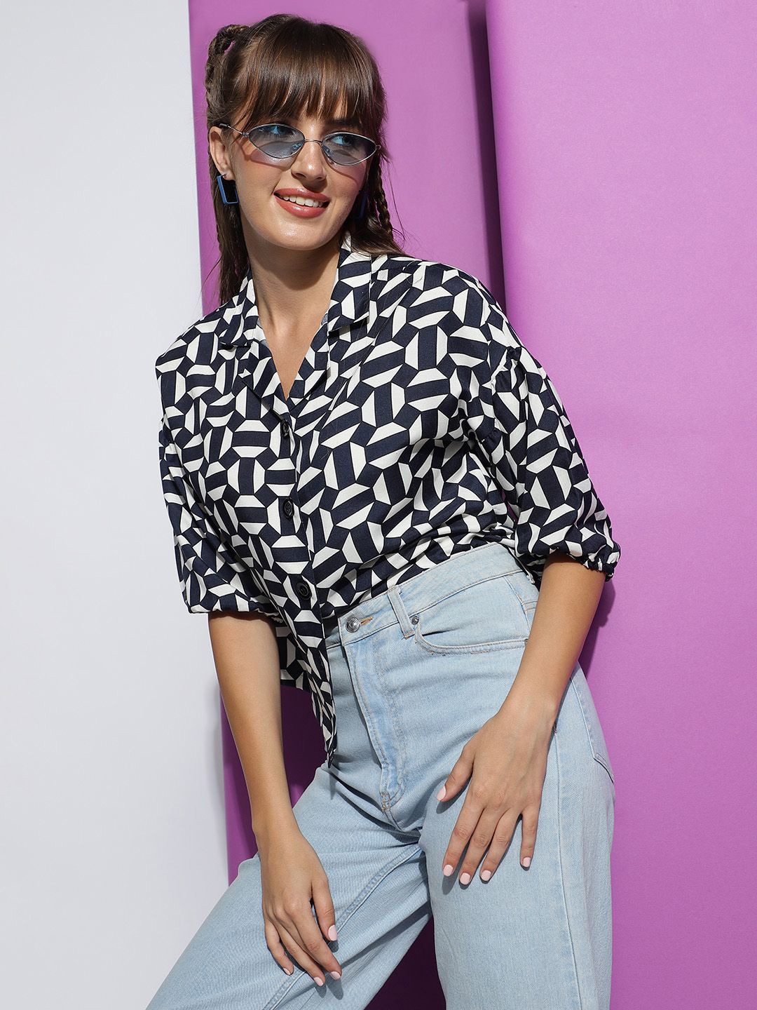 

J Turritopsis Geometric Printed Casual Shirt, Black