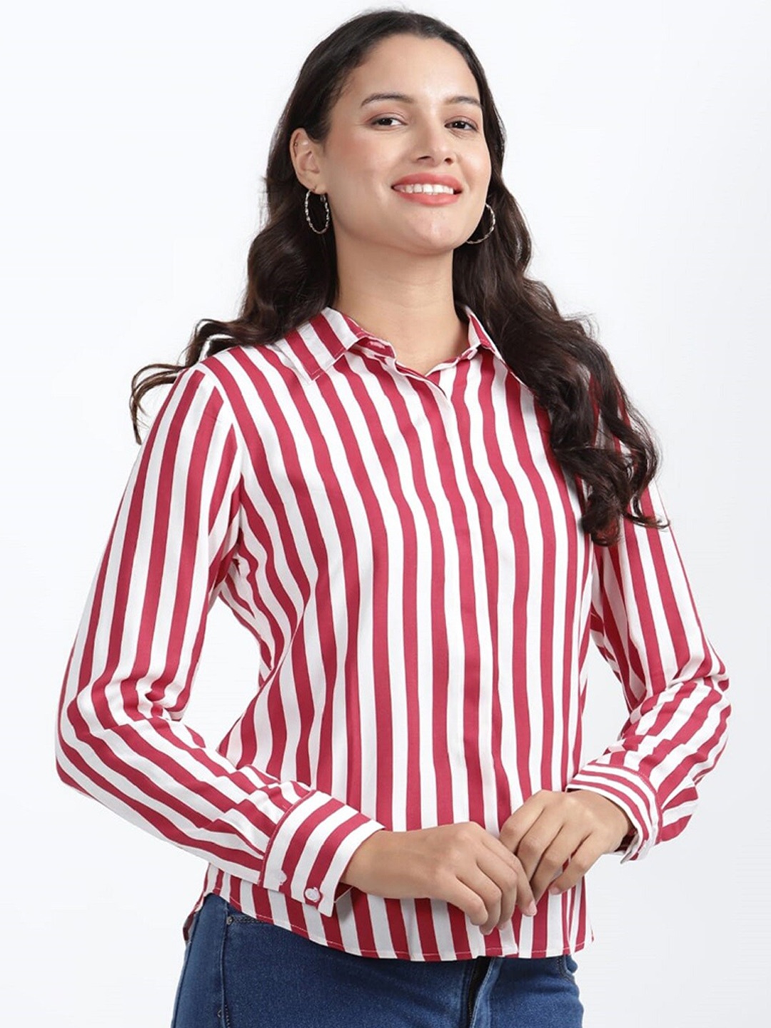 

NKSA FASHION Comfort Vertical Stripes Casual Shirt, Red