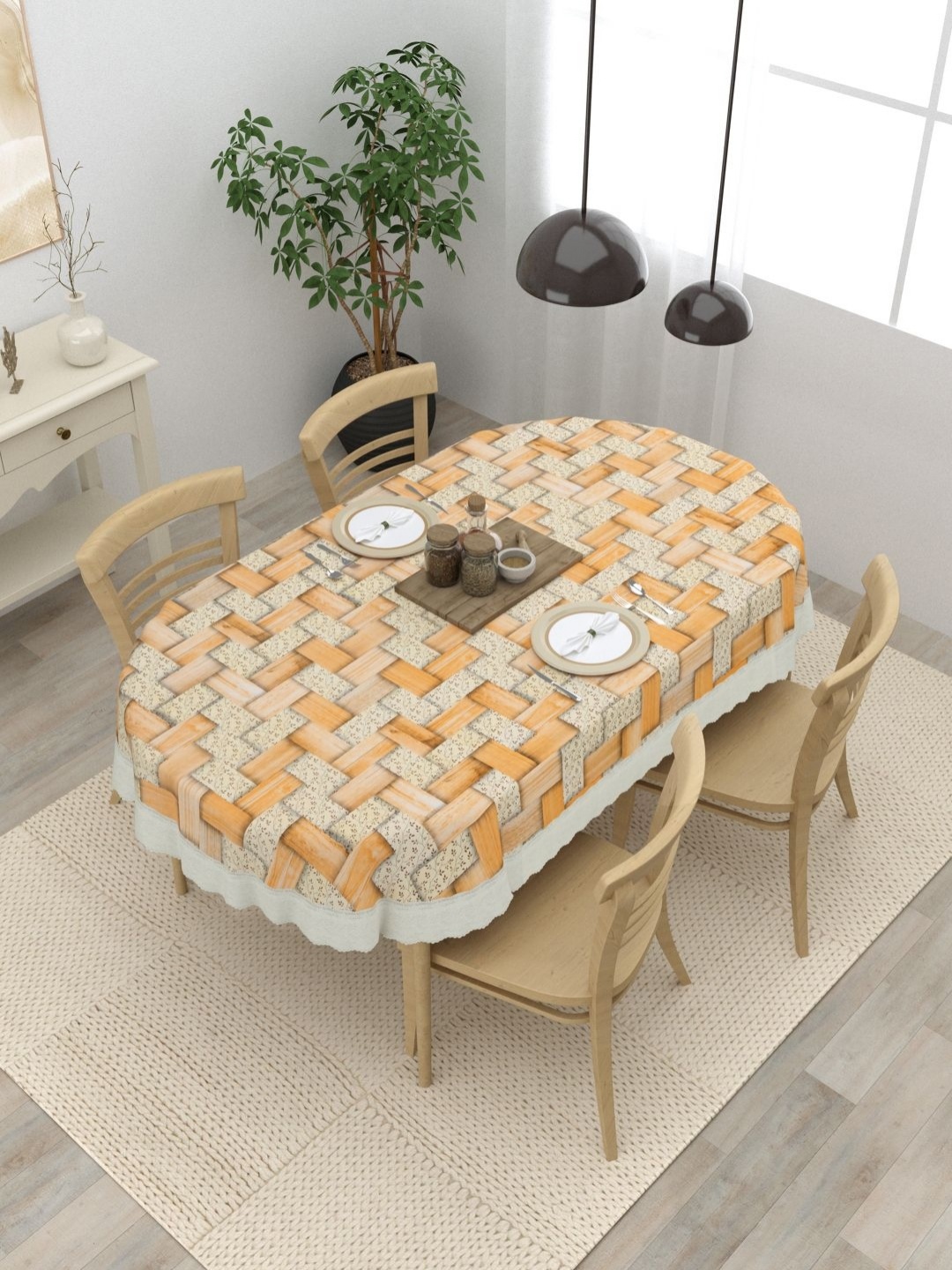 

Clasiko Yellow Geometric Printed Anti-Skid Oval 6-Seater Table Cover