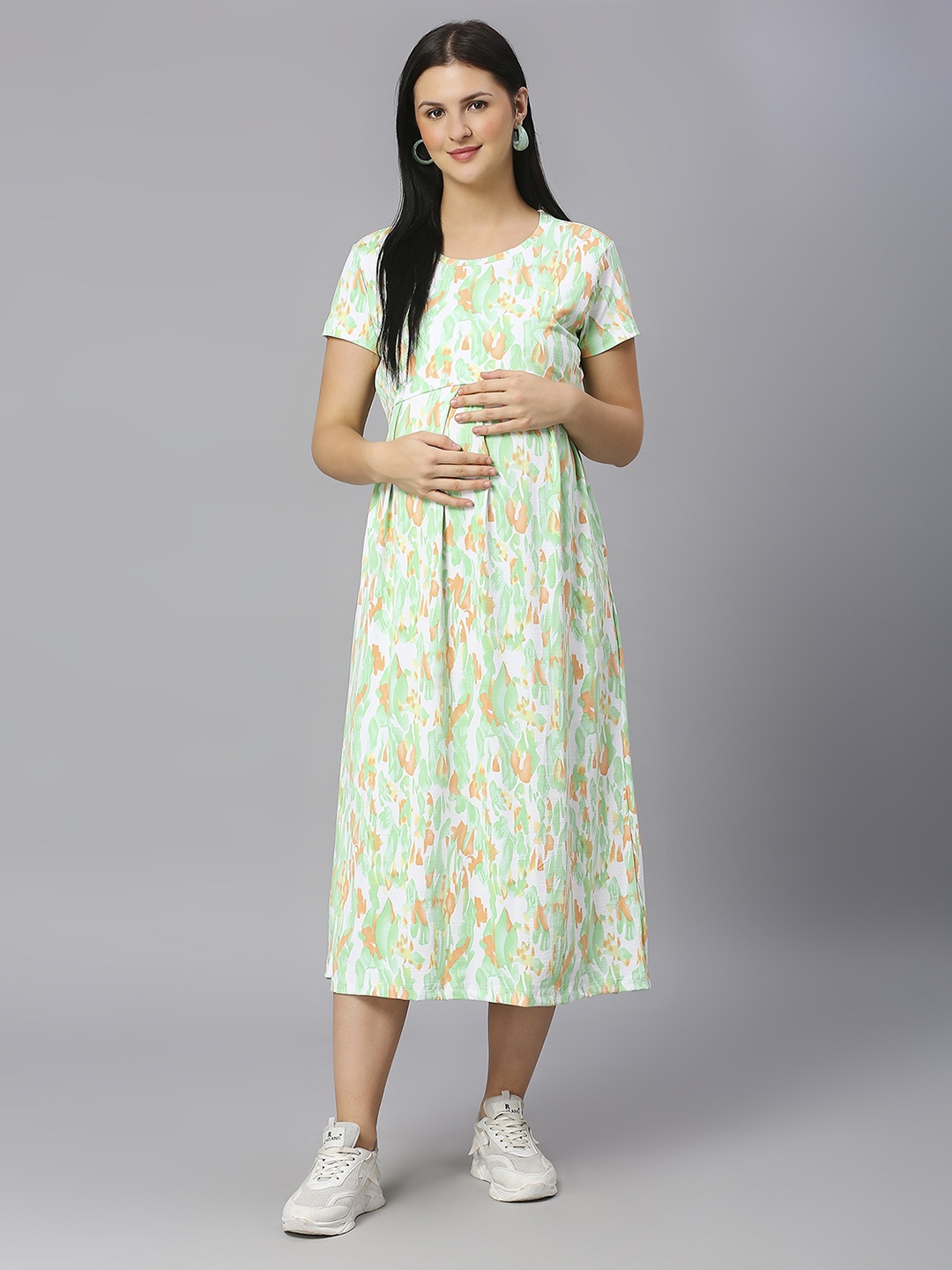 

True Shape Abstract Printed Maternity Fit and Flare Maternity Midi Dress, Green