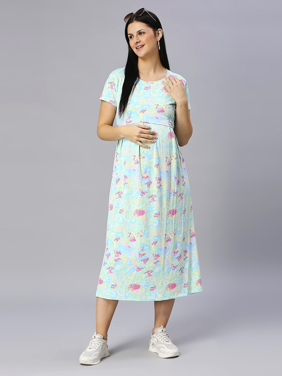 

True Shape Floral Print Maternity Fit & Flare Midi Dress, Sea green