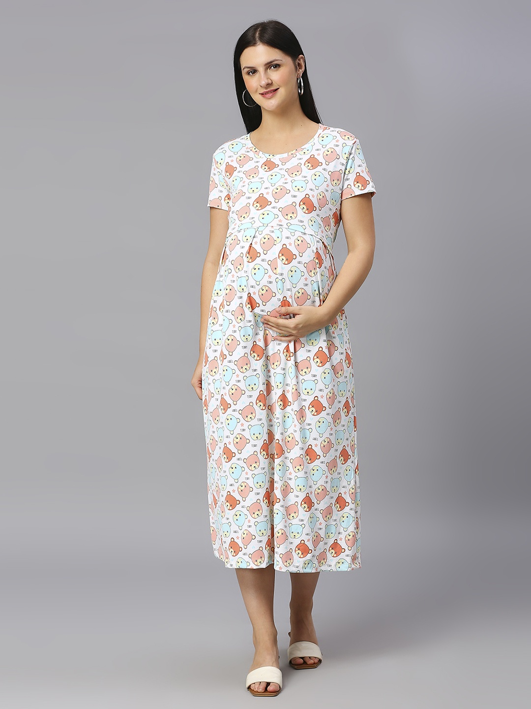 

True Shape Conversational Printed Pleated Maternity A-line Dress, Multi