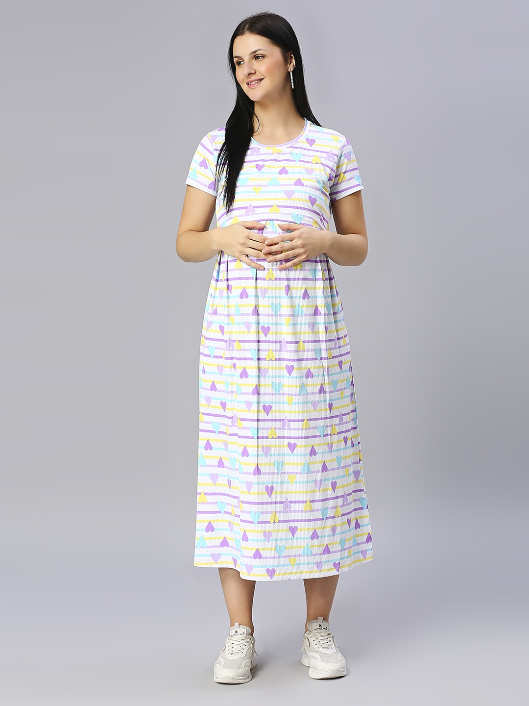 

True Shape Printed Maternity Fit & Flare Midi Dress, Purple