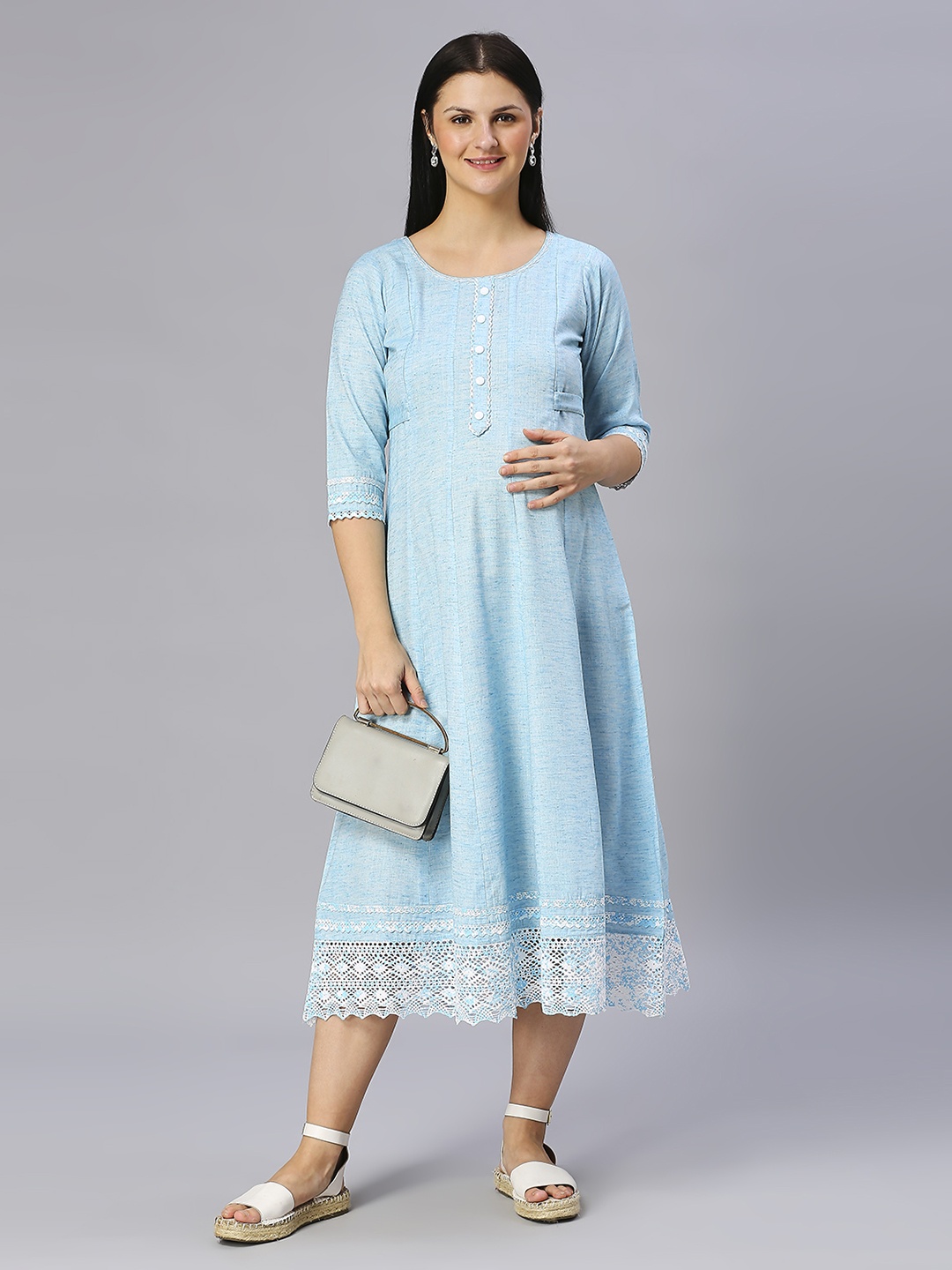 

DUMMY SHAPE Ethnic Motifs Yoke Design Thread Work Empire Maternity A-Line Kurta, Blue