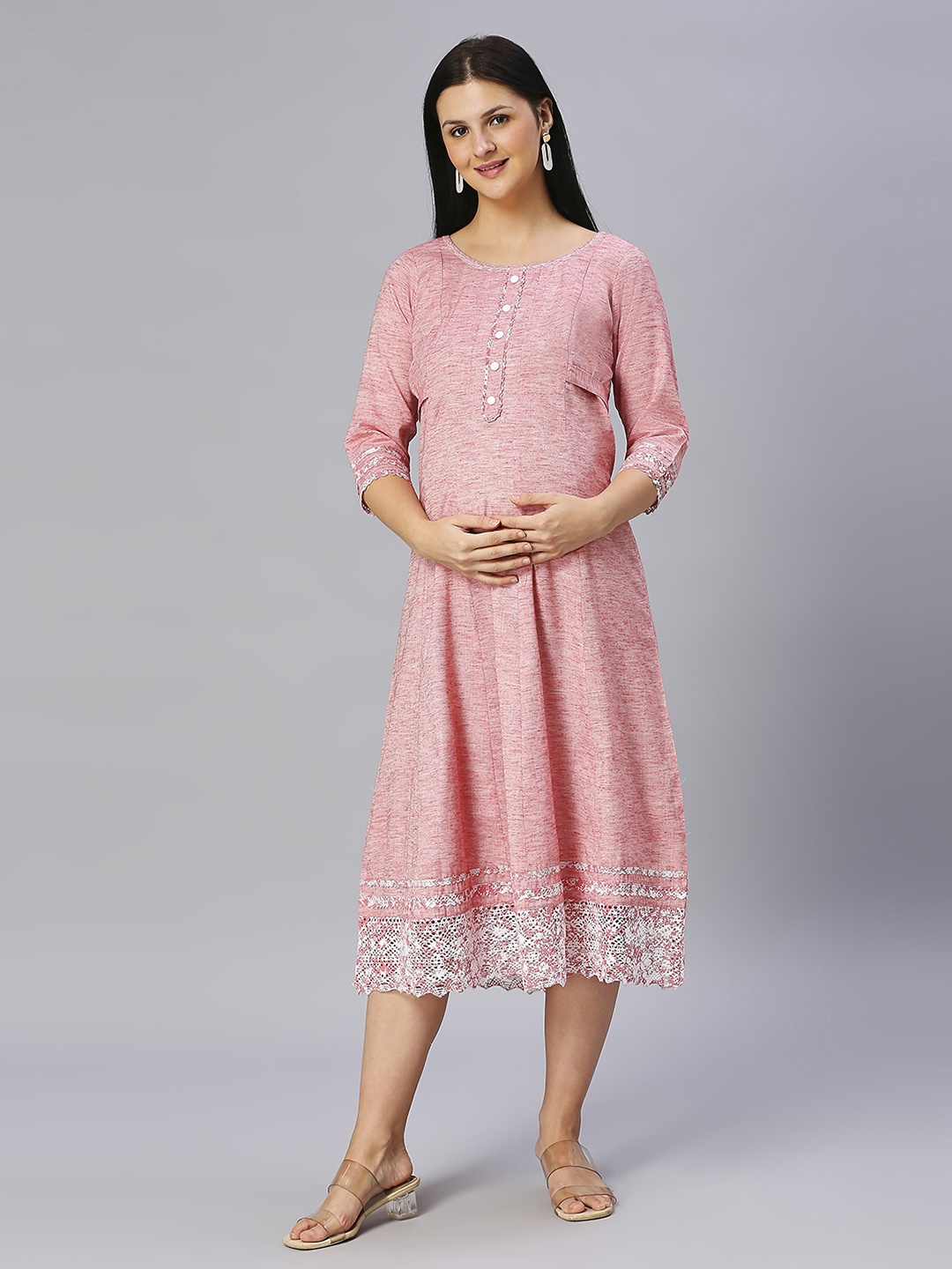 

DUMMY SHAPE Abstract Printed Thread Work Maternity Anarkali Kurta, Coral