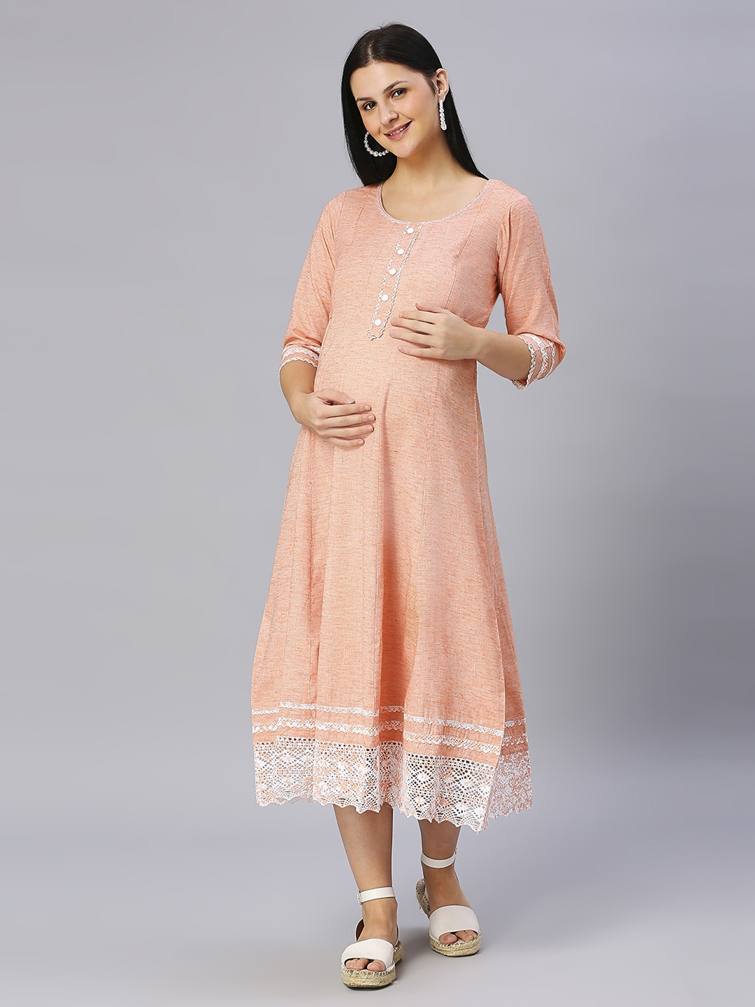 

DUMMY SHAPE Thread Work Maternity Cotton Anarkali Kurta, Orange