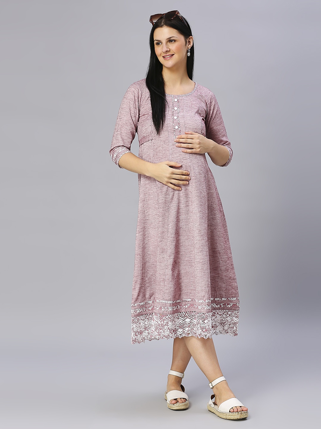 

DUMMY SHAPE Fit and Flare Maternity Cotton Ethnic Dress, Taupe