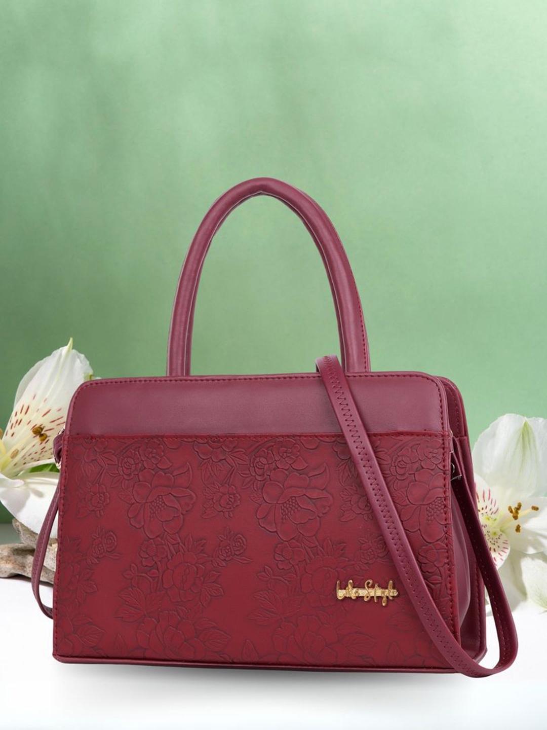 

LIKE STYLE PU Structured Handheld Bag, Maroon