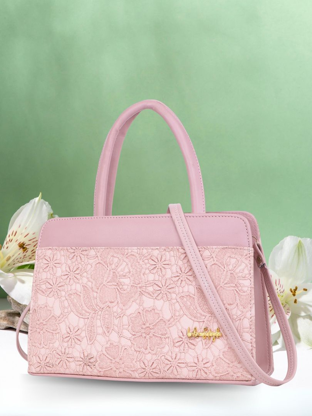 

LIKE STYLE Floral Embroidered Structured Handheld Bag, Pink