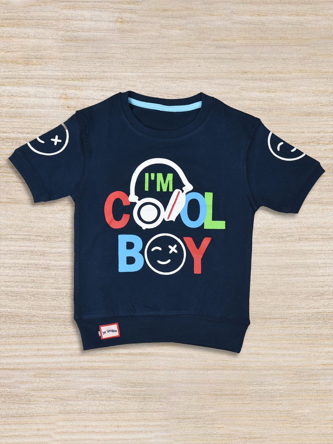 

BAESD Boys Typography Printed Pure Cotton T-shirt, Navy blue