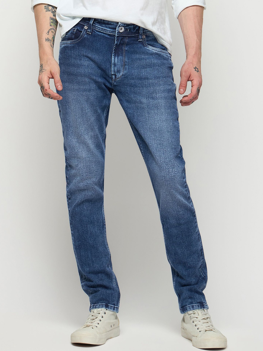 

DAGERRFLY Men Slim Fit Mid-Rise Clean Look Light Fade Stretchable Jeans, Blue