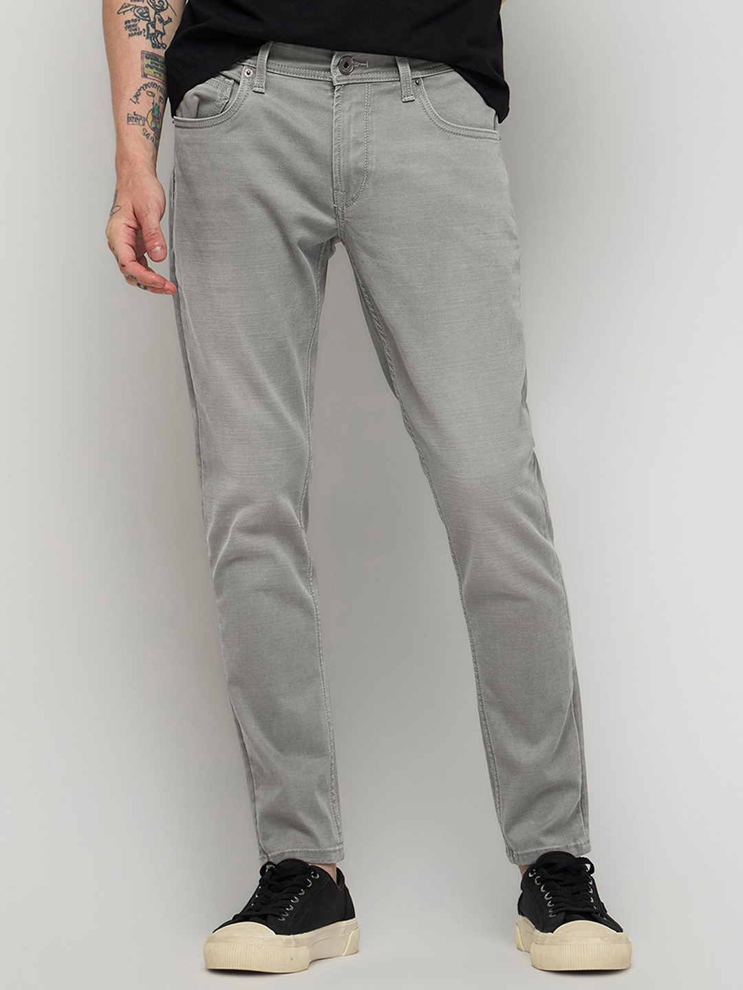 

DAGERRFLY Men Slim Fit Mid-Rise Low Distress Stretchable Jeans, Grey