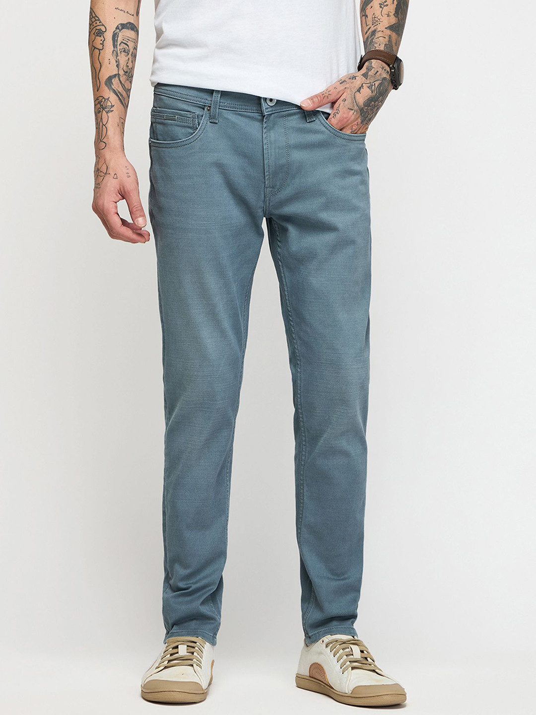 

DAGERRFLY Men Slim Fit Mid-Rise Clean Look Cotton Denim Stretchable Jeans, Grey