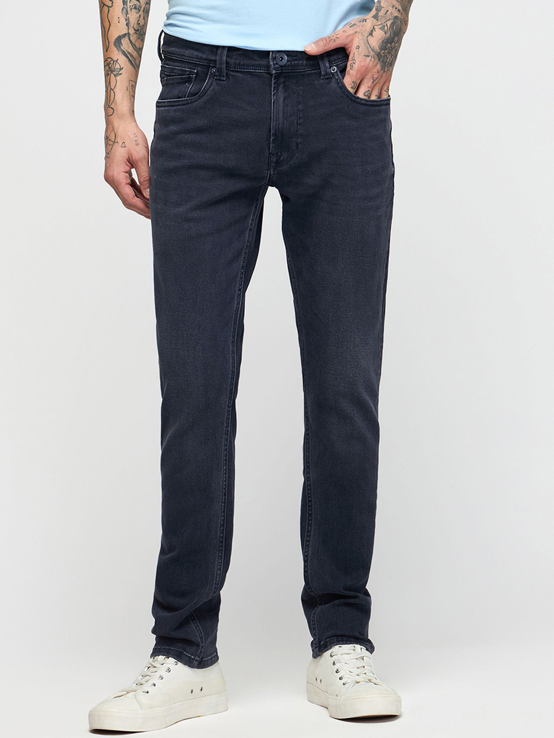 

DAGERRFLY Men Slim Fit Mid-Rise Clean Look Cotton Denim Stretchable Jeans, Navy blue
