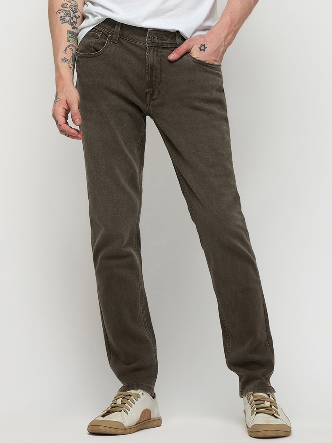 

DAGERRFLY Men Slim Fit Light Fade Mid-Rise Clean Look Cotton Denim Stretchable Jeans, Brown