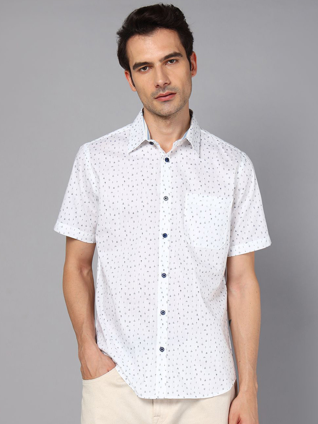 

DON VINO Classic Relaxed Fit Micro Ditsy Printed Cotton Casual Shirt, White