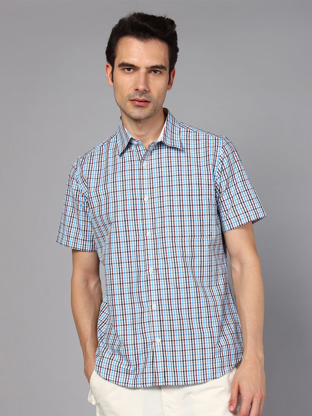 

DON VINO Classic Relaxed Fit Micro Checks Cotton Casual Shirt, Blue