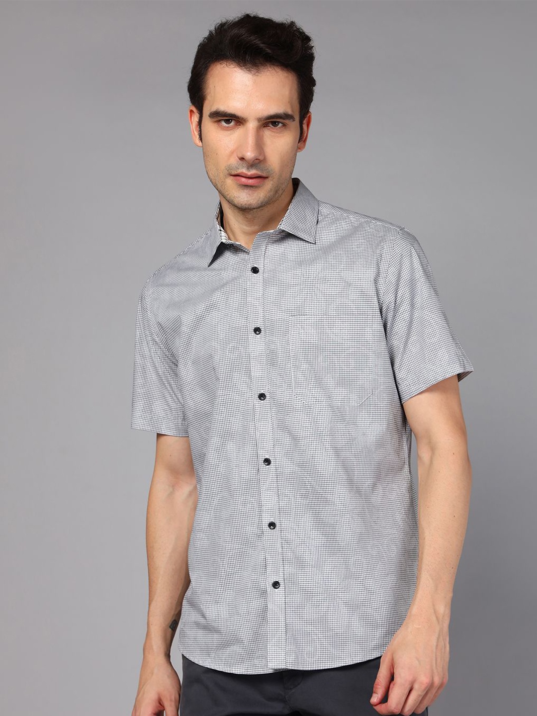 

DON VINO Classic Relaxed Fit Micro Checks Pure Cotton Casual Shirt, White
