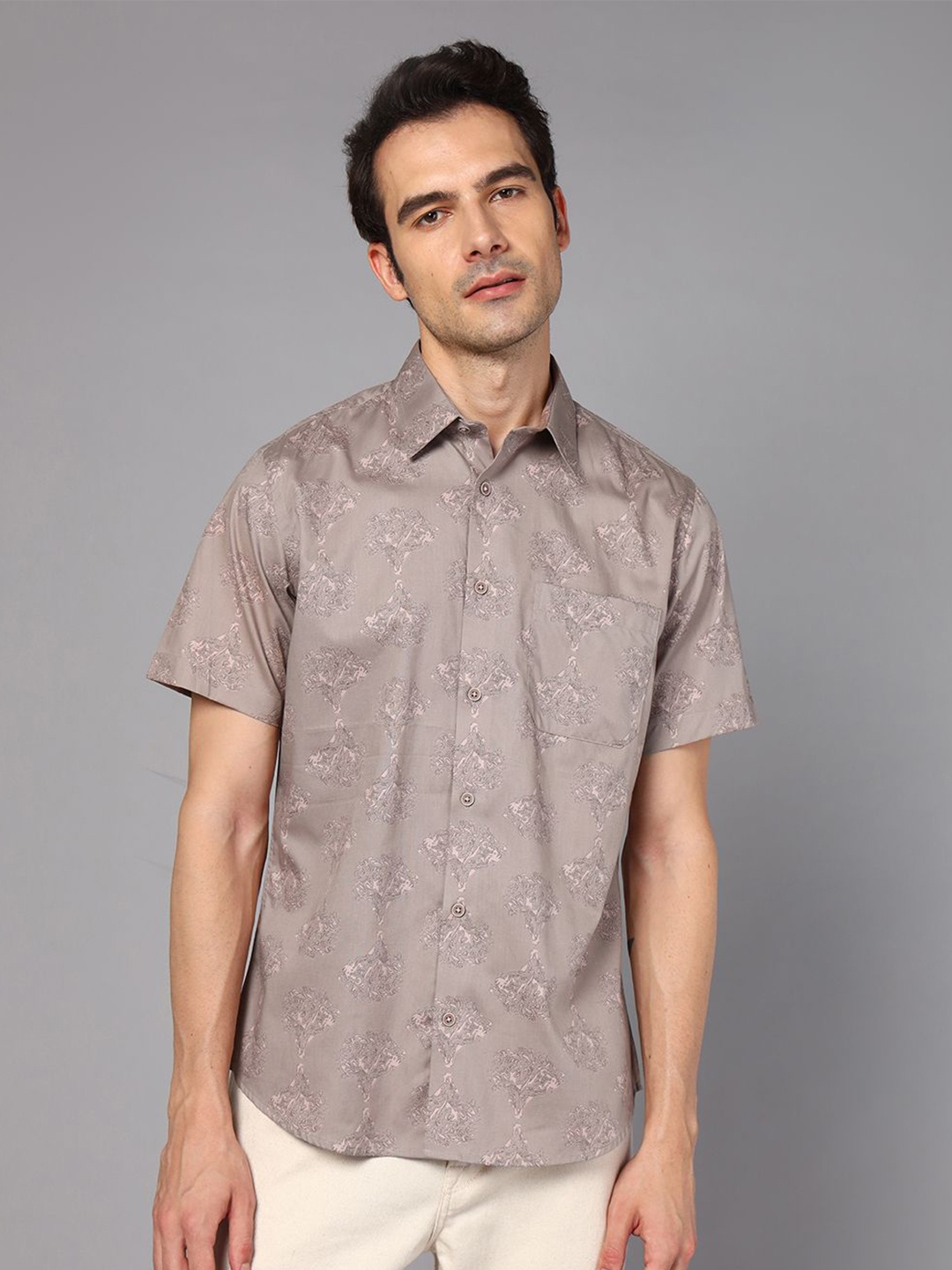 

DON VINO Classic Relaxed Fit Floral Printed Pure Cotton Casual Shirt, Beige