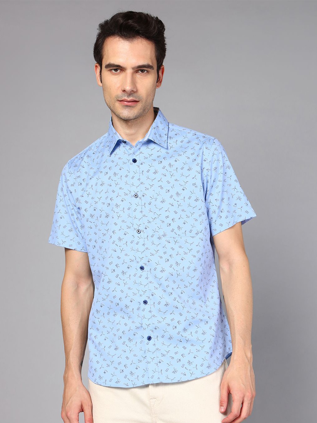 

DON VINO Classic Relaxed Fit Floral Printed Cotton Casual Shirt, Blue