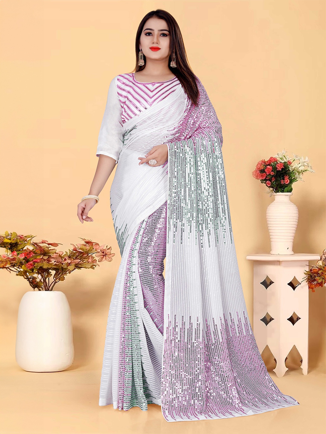 

DDRS FASHION Pure Georgette Saree, Pink