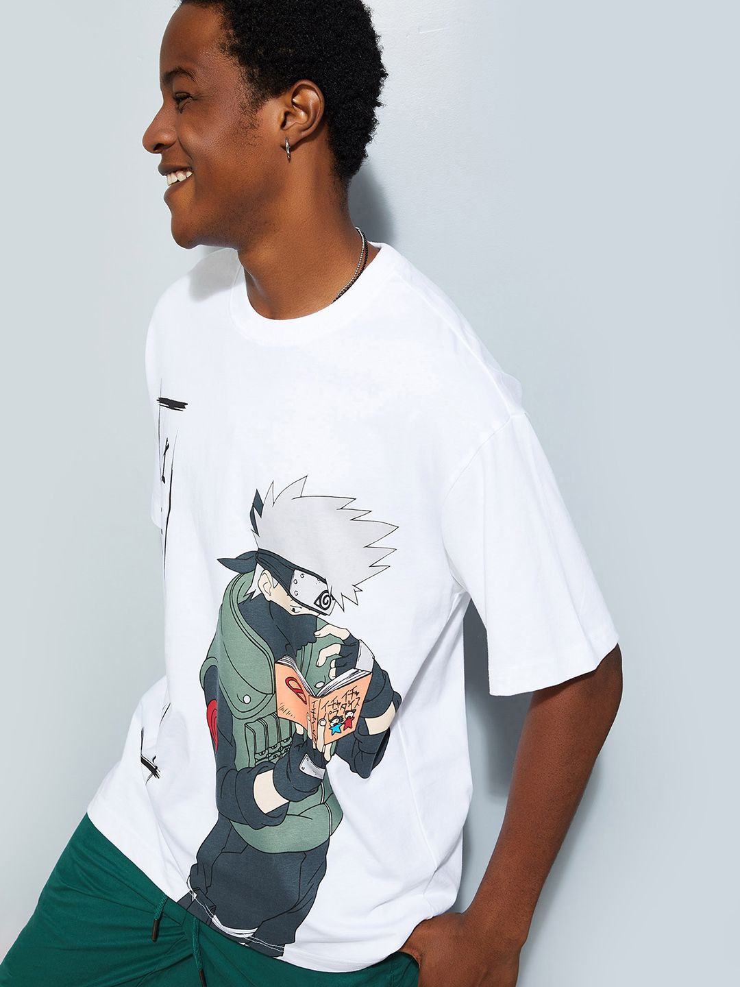 

max URB_N Men Oversized Naruto Printed T-shirt, White