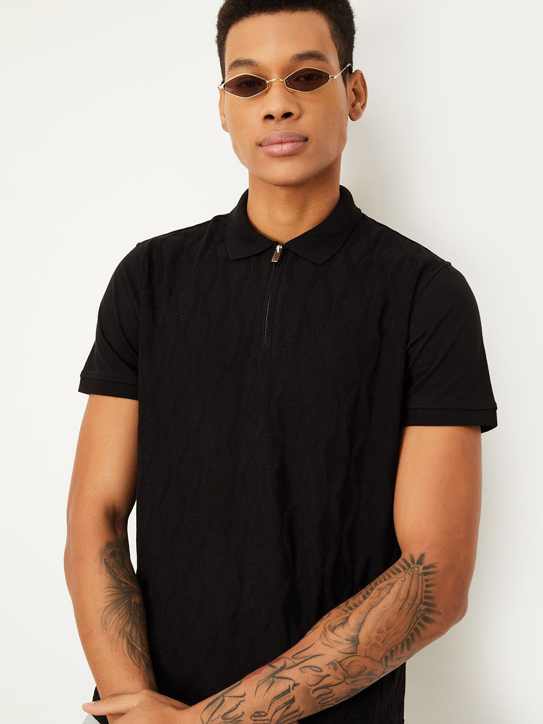 

max Polo Collar Short Sleeves Regular Fit Cotton T-shirt, Black