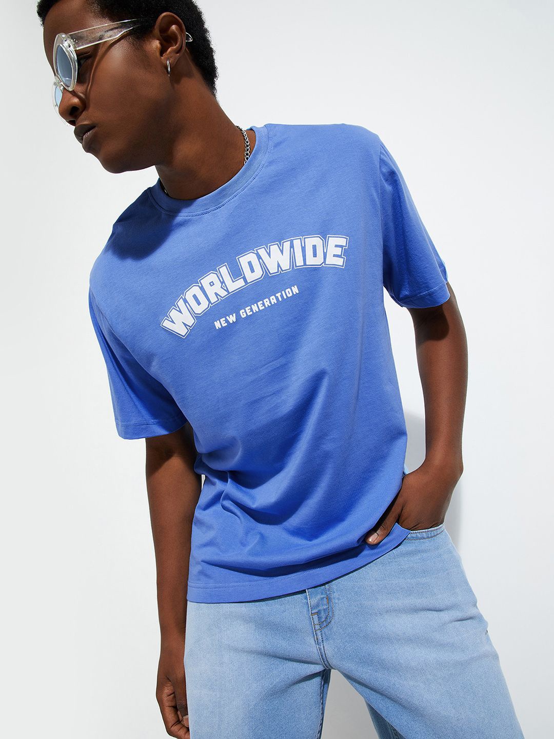 

max URB_N Men Regular Fit Typographic Printed T-shirt, Blue