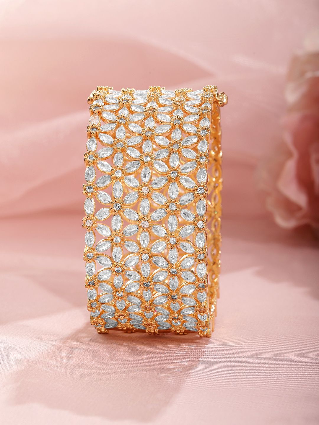

Rubans 22KT Gold-Plated Cubic Zirconia Studded Bangle-Style Bracelet