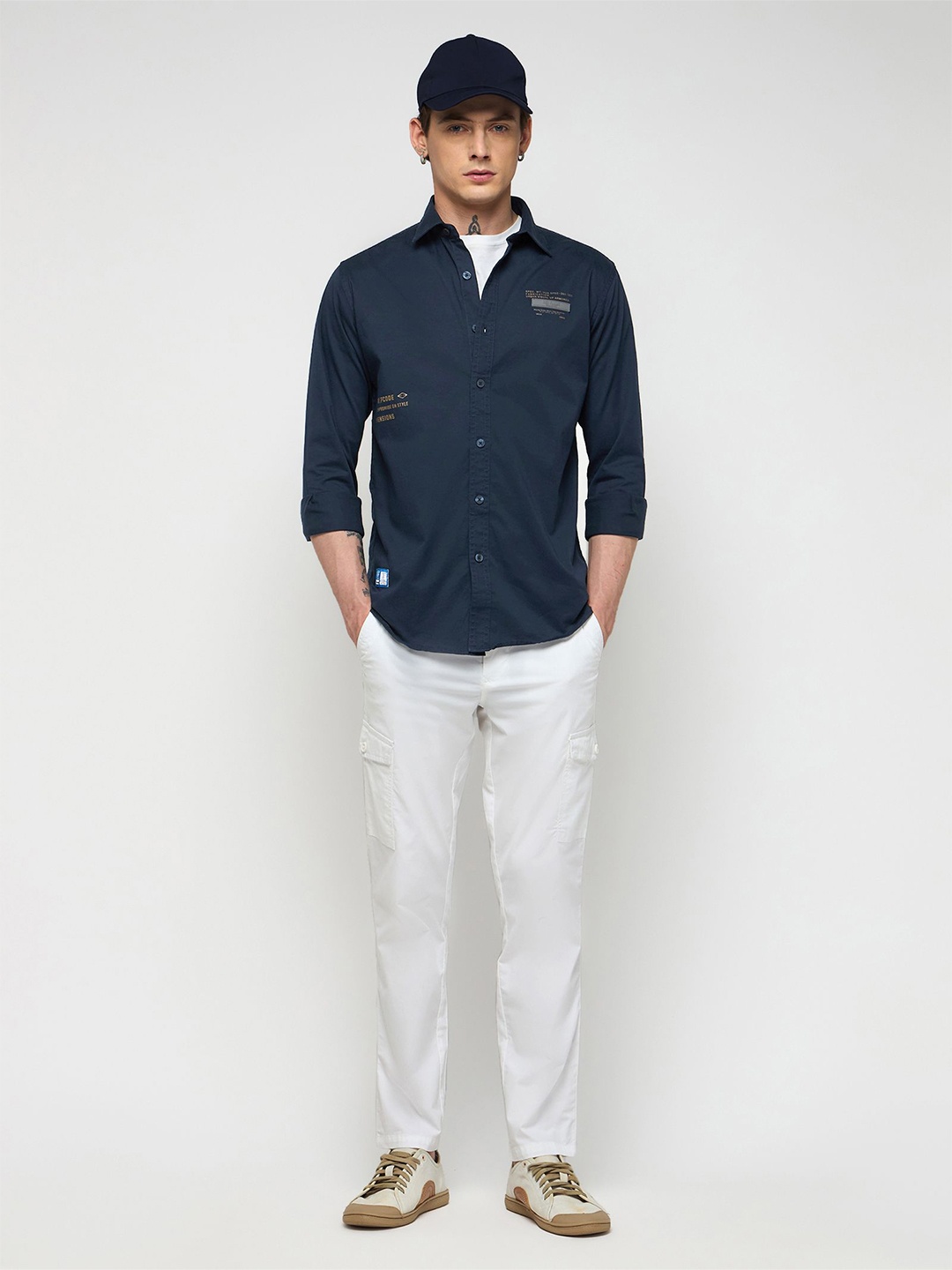 

Red Flame Slim Fit Cotton Casual Shirt, Navy blue