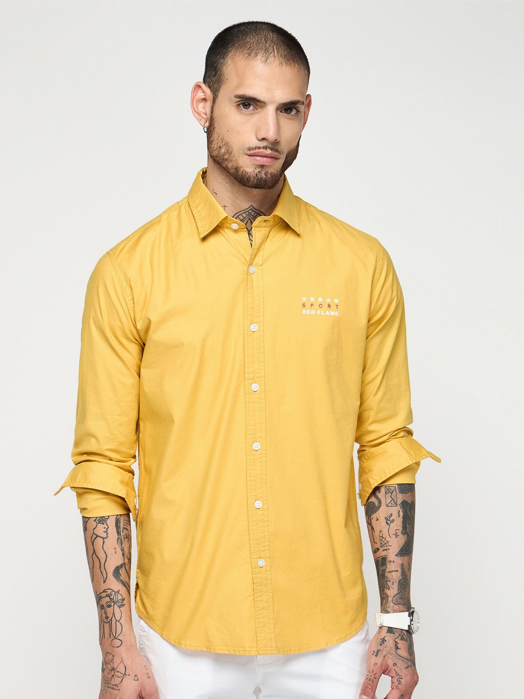 

Red Flame Slim Fit Cotton Casual Shirt, Yellow