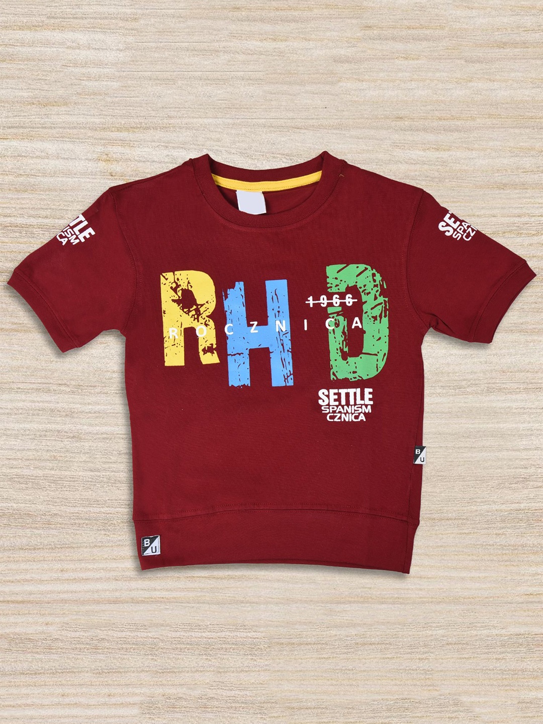 BAESD Boys Typography Printed Pure Cotton T-shirt, Maroon