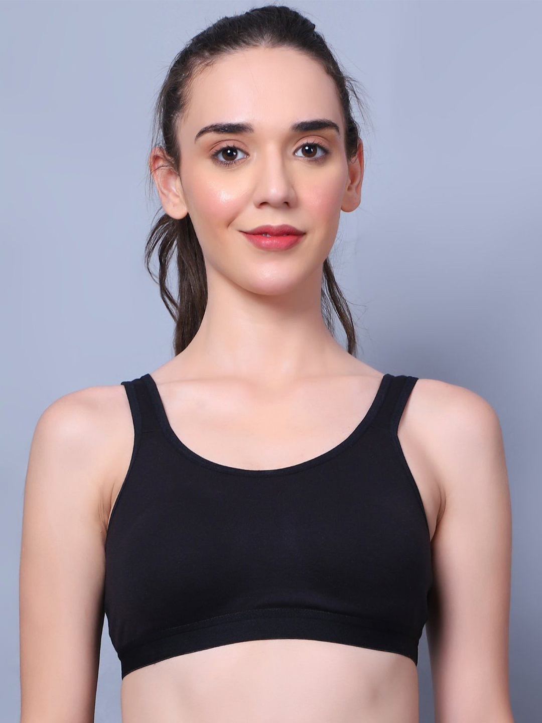 

BLEEDING HEART Full Coverage Non Padded Cotton Workout Bra- All Day Comfort, Black