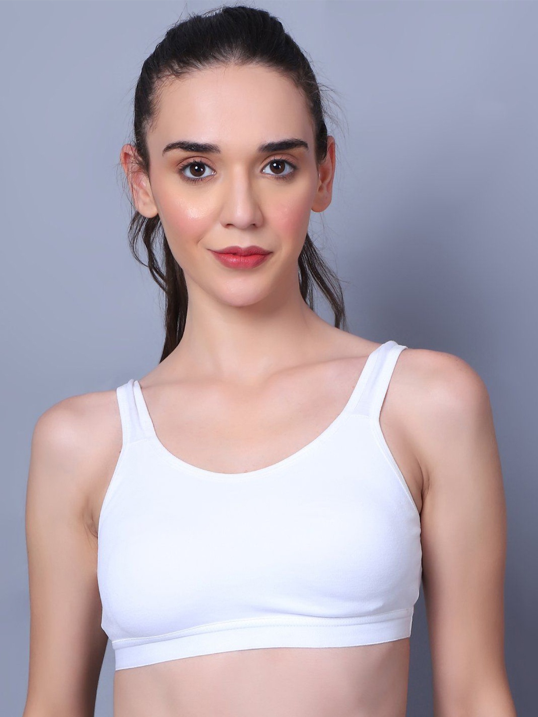 

BLEEDING HEART Full Coverage Non Padded Cotton Workout Bra- All Day Comfort, White