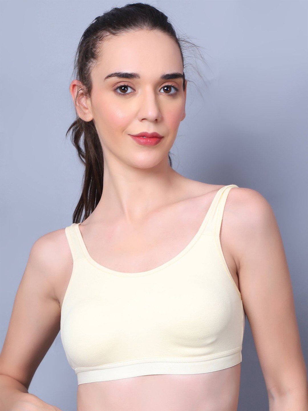 

BLEEDING HEART Full Coverage Non Padded Cotton Workout Bra- All Day Comfort, Beige