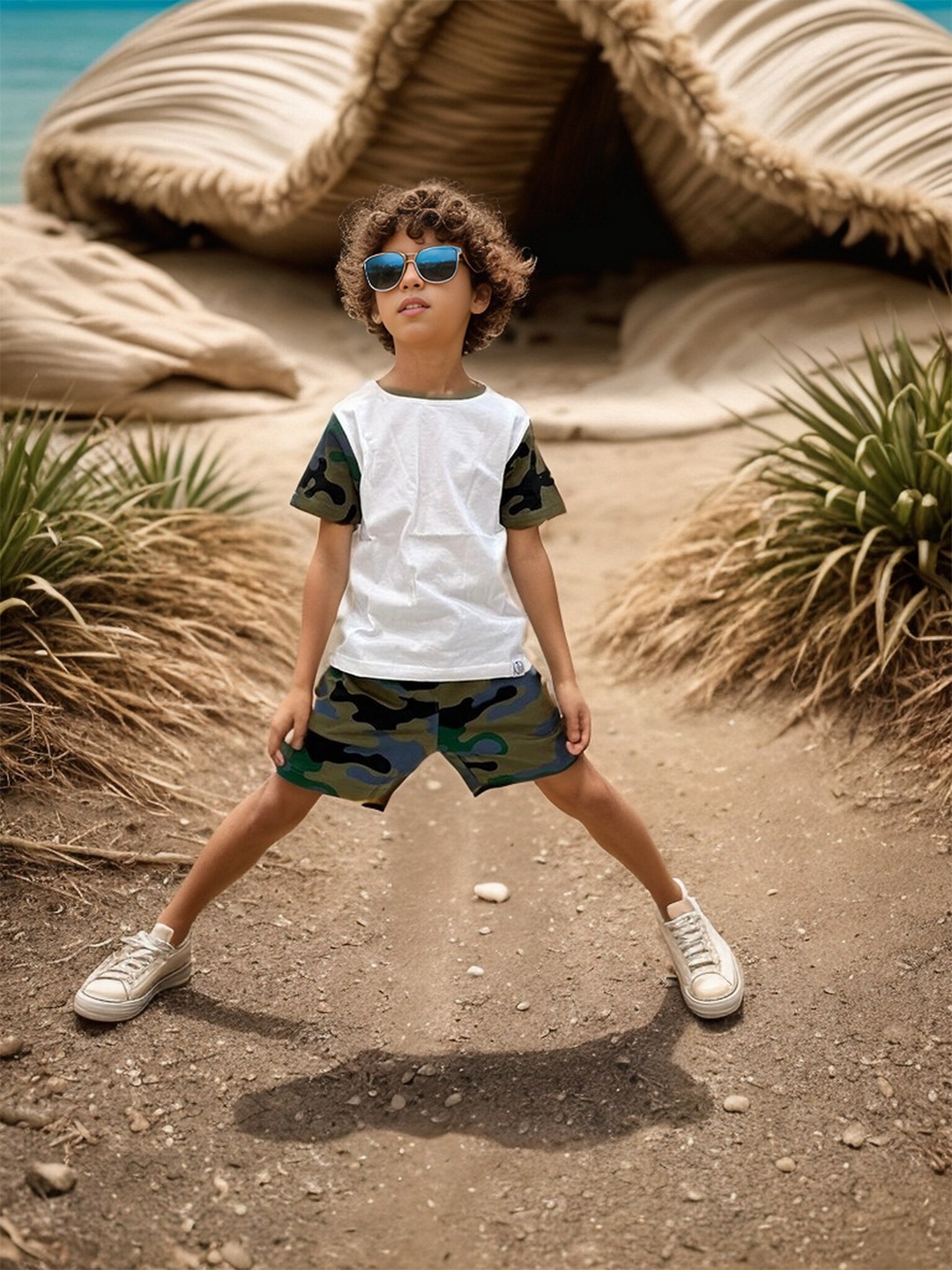 

Jumping Joey Boys Pure Cotton T-shirt with Shorts, White