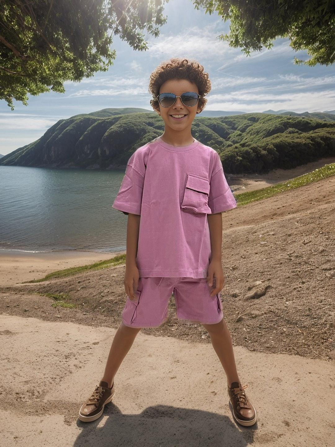 

Jumping Joey Boys Pure Cotton T-shirt with Shorts, Pink