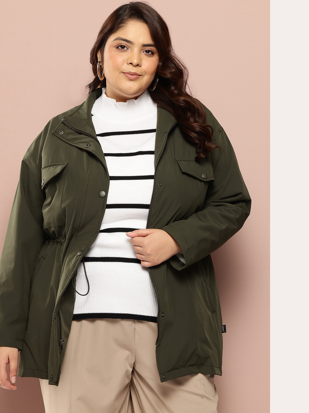 

Sztori Plus Size Longline Tailored Jacket, Olive
