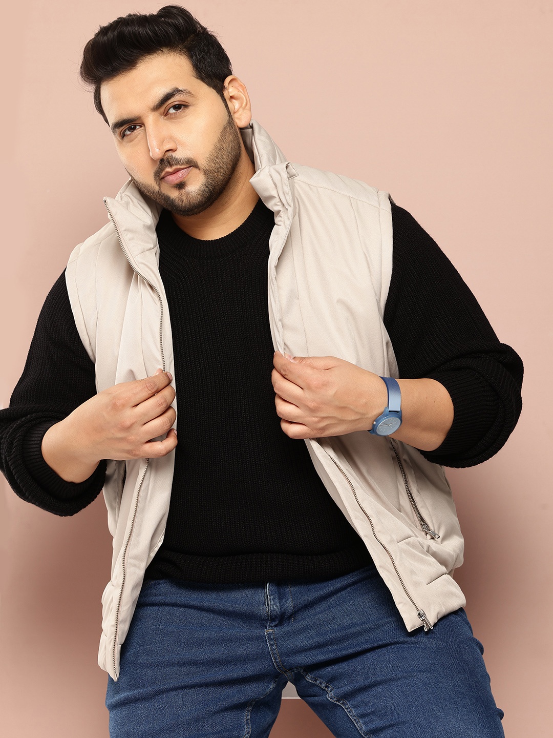 

Sztori Plus Size Detachable Hood Padded Jacket, Taupe