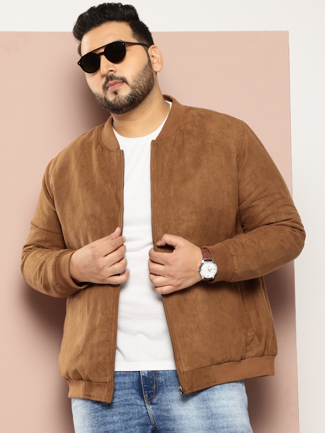 

Sztori Plus Size Collarless Bomber Jacket, Rust