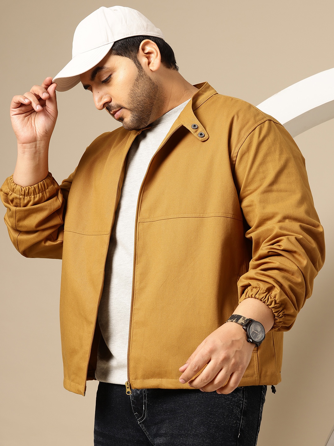 

Sztori Plus Size Stand Collar Tailored Jacket, Mustard