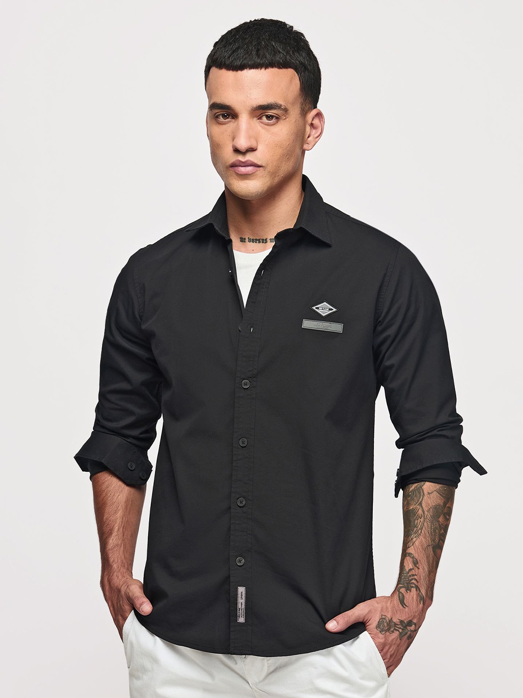 

Red Flame Slim Fit Cotton Casual Shirt, Black