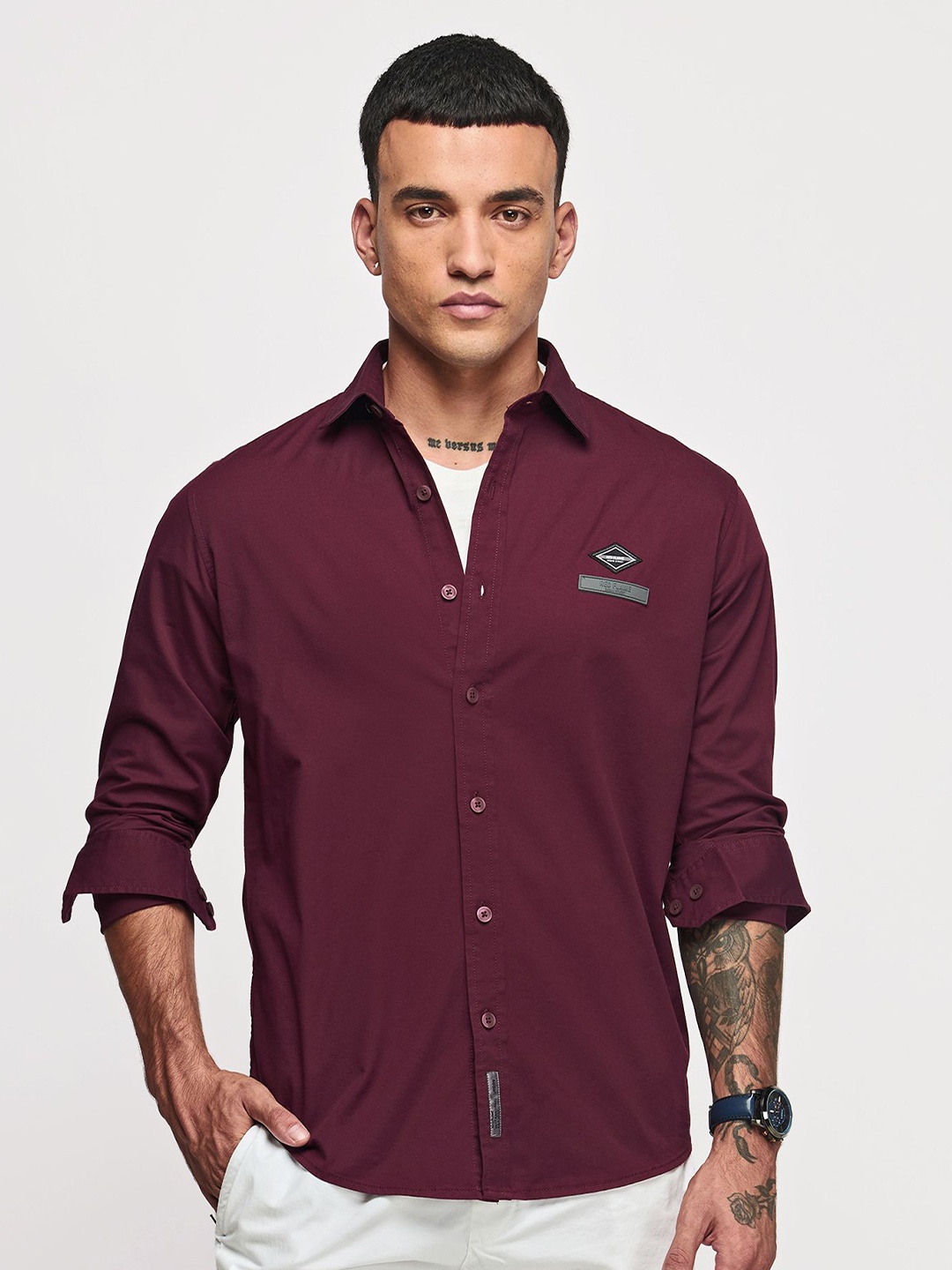 

Red Flame Slim Fit Cotton Casual Shirt, Maroon