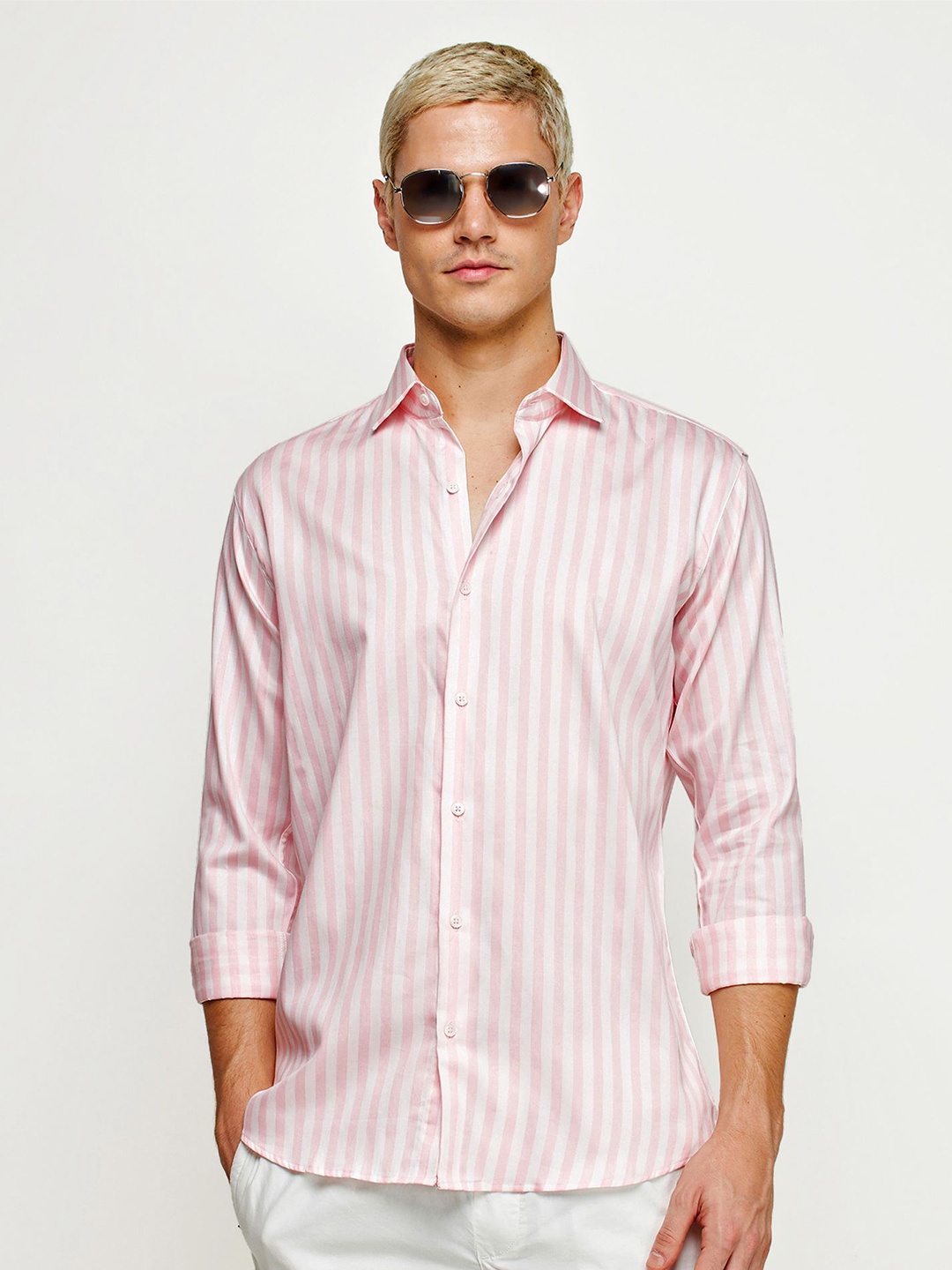 

Stori Vertical Striped Pure Cotton Casual Shirt, Pink